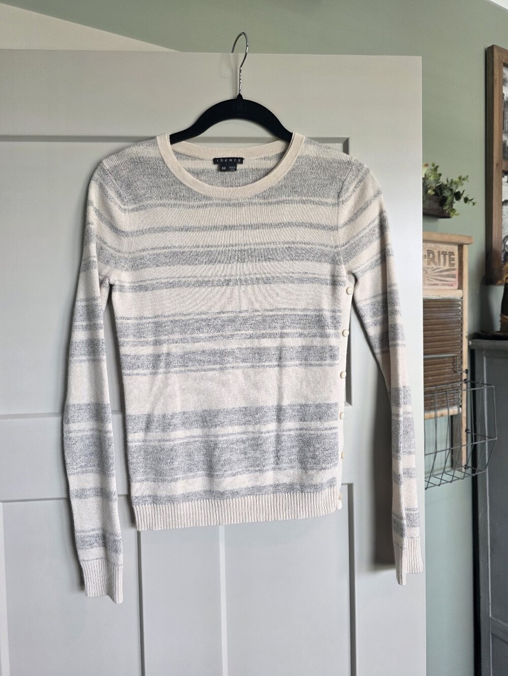 Theory Women's Size Small Cashmere & Alpaca Striped Sweater Side Button Detail